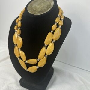 Cato 1946 Stone Style‎ Beaded Multistrand Necklace Chunky Layered Mustard Yellow